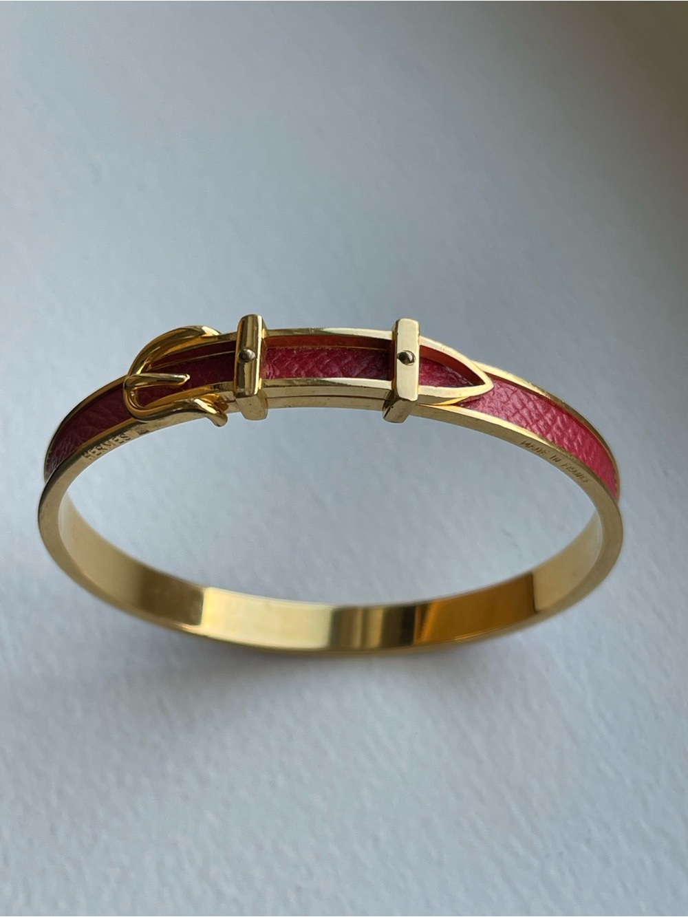 Hermes Belt Motif Bangle Bracelet Red & Gold Tone